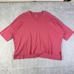 PLANET by Lauren G Pink Blouse Top One Size Fits All V Neck 100% Pima Cotton